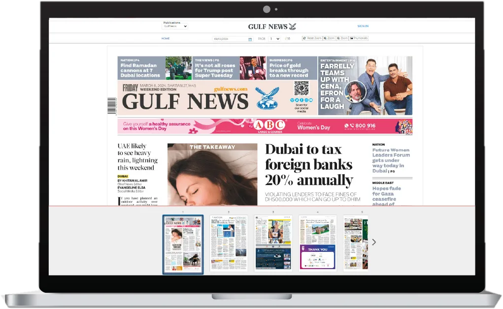 Gulf News epaper on a laptop